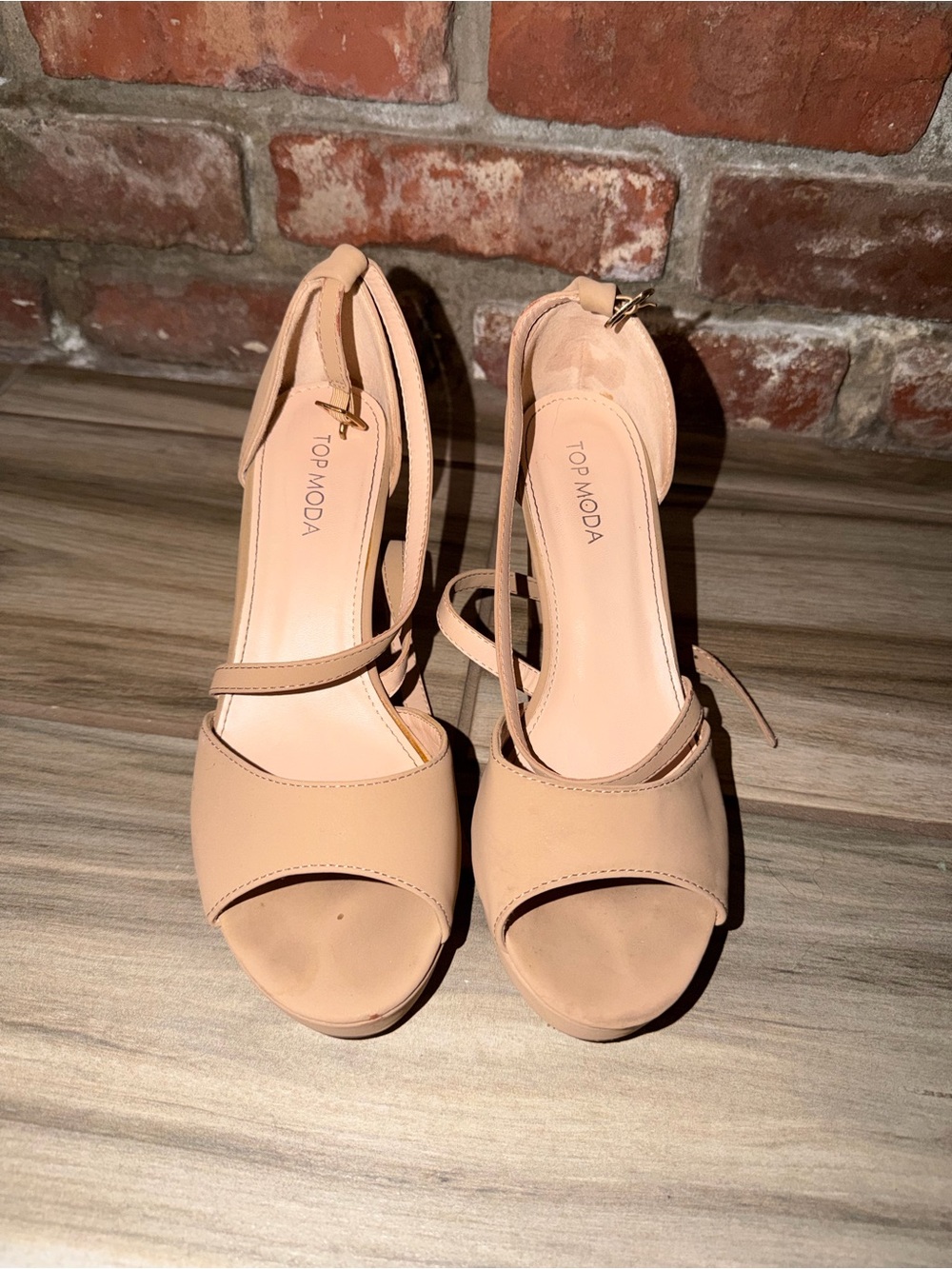 TOP Moda Peach Nude Open-Toe Ankle-Strap Heels